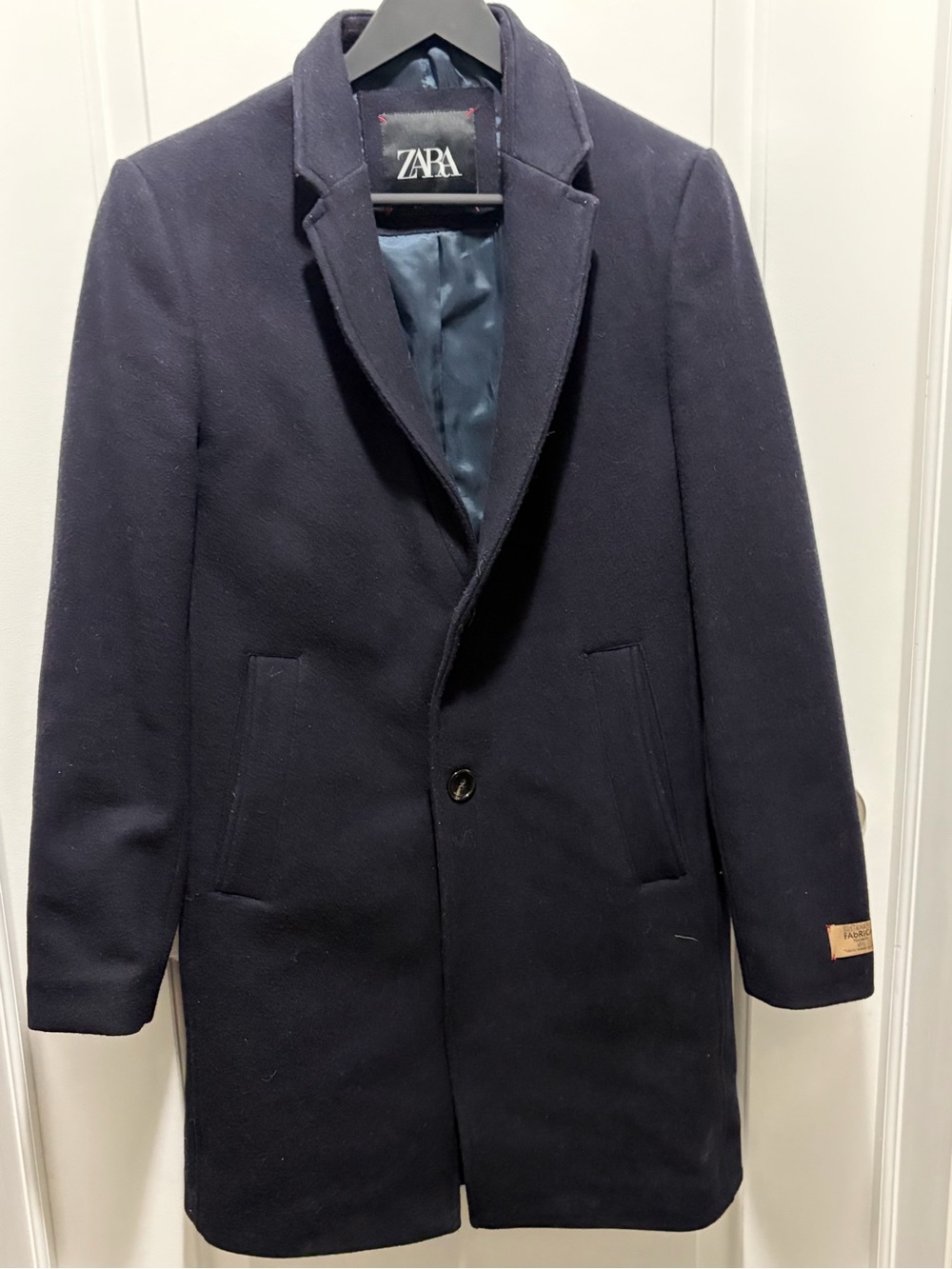 ZARA Men's Navy Wool-Blend Overcoat